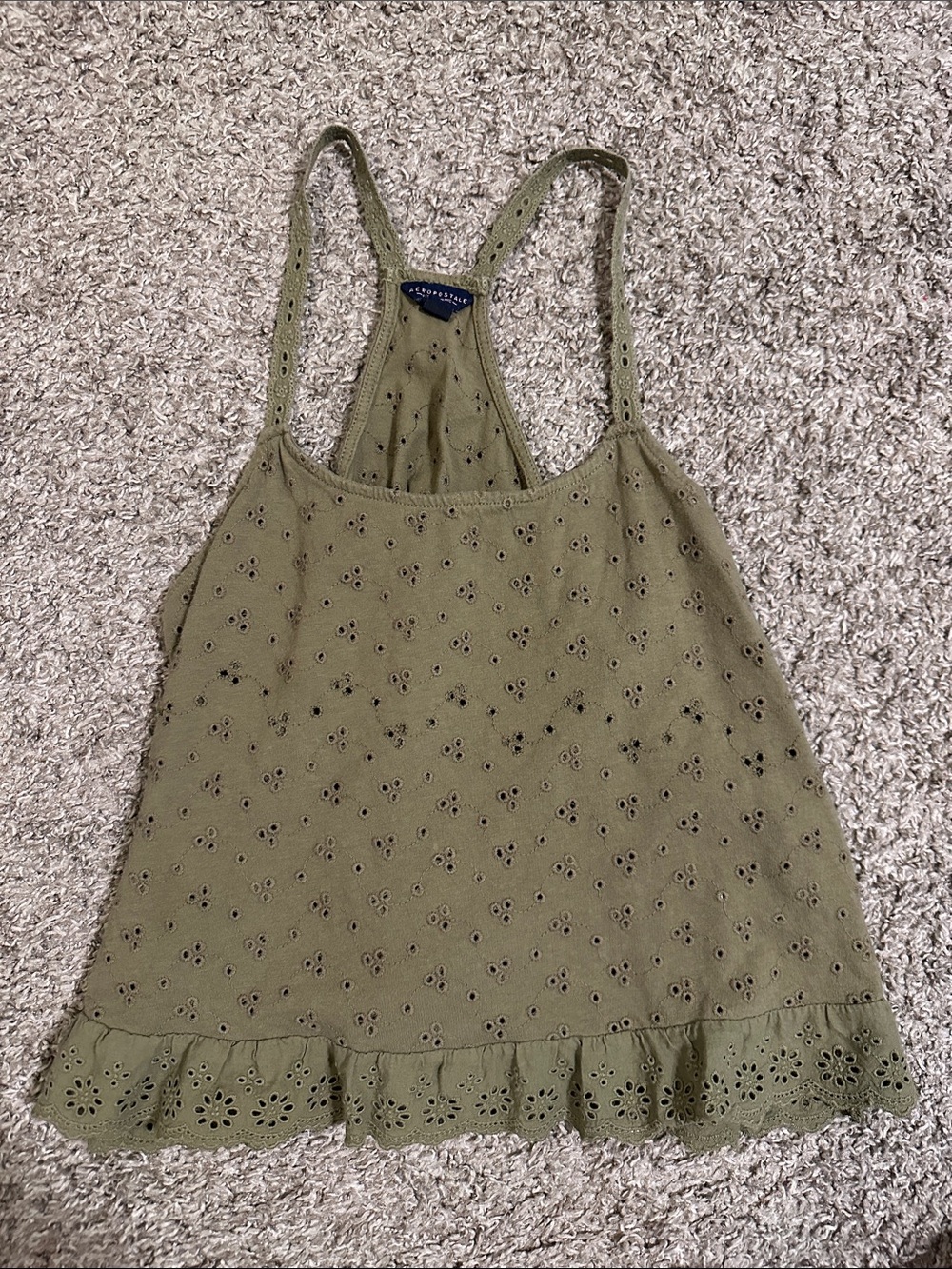 Aeropostale Olive Ruffle Racerback Camisole
